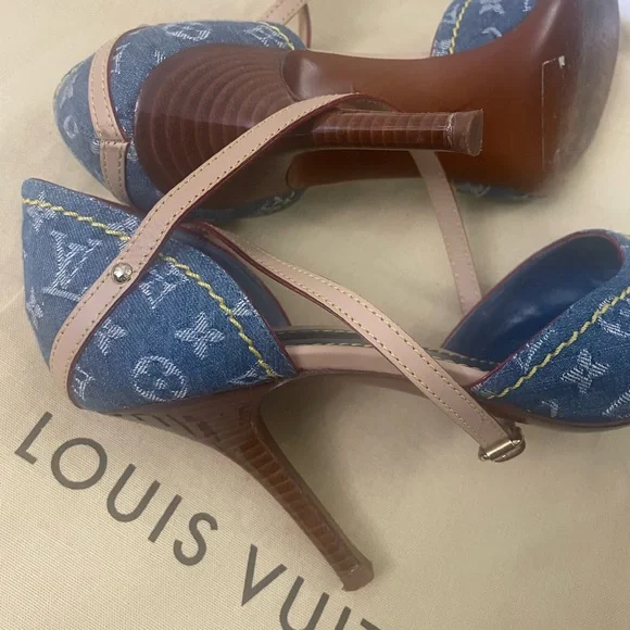 Louis Vuitton Rare Ankle Straps with Elegant Design Denim Sandals - Picture 6 of 8